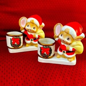🎄Vintage Set of Christmas Mice Candleholders